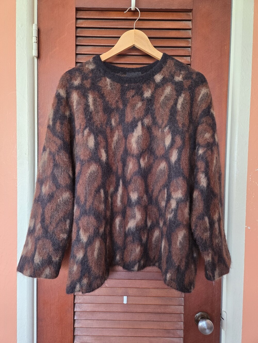 LAPOINTE Oversized Leopard Jacquard Crewneck Sweater XS / S Mohair Alpaca - Picture 3 of 11